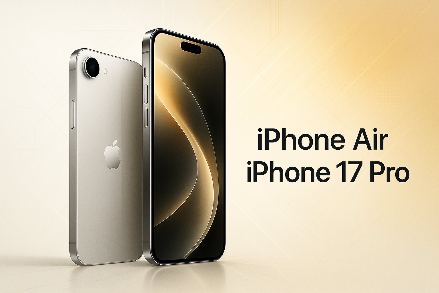 Hvid og gul baggrund og billeder af iPhone Air samt iPhone 17 Pro. Banneret skal være inspirerende